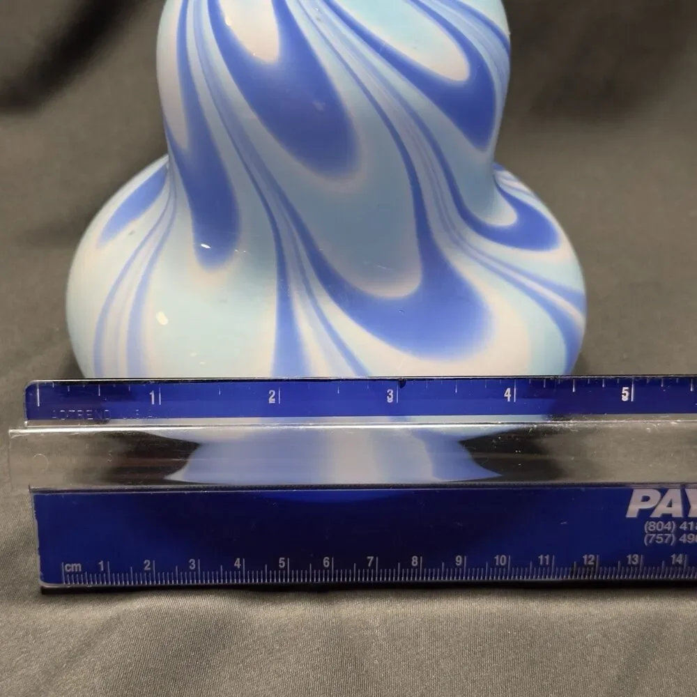 Art Glass Vase Blue White Swirl 8